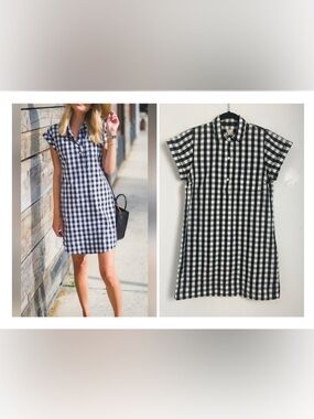 J. Crew‎ Women's Medium Black & White Gingham 100% Cotton Shirt Dress